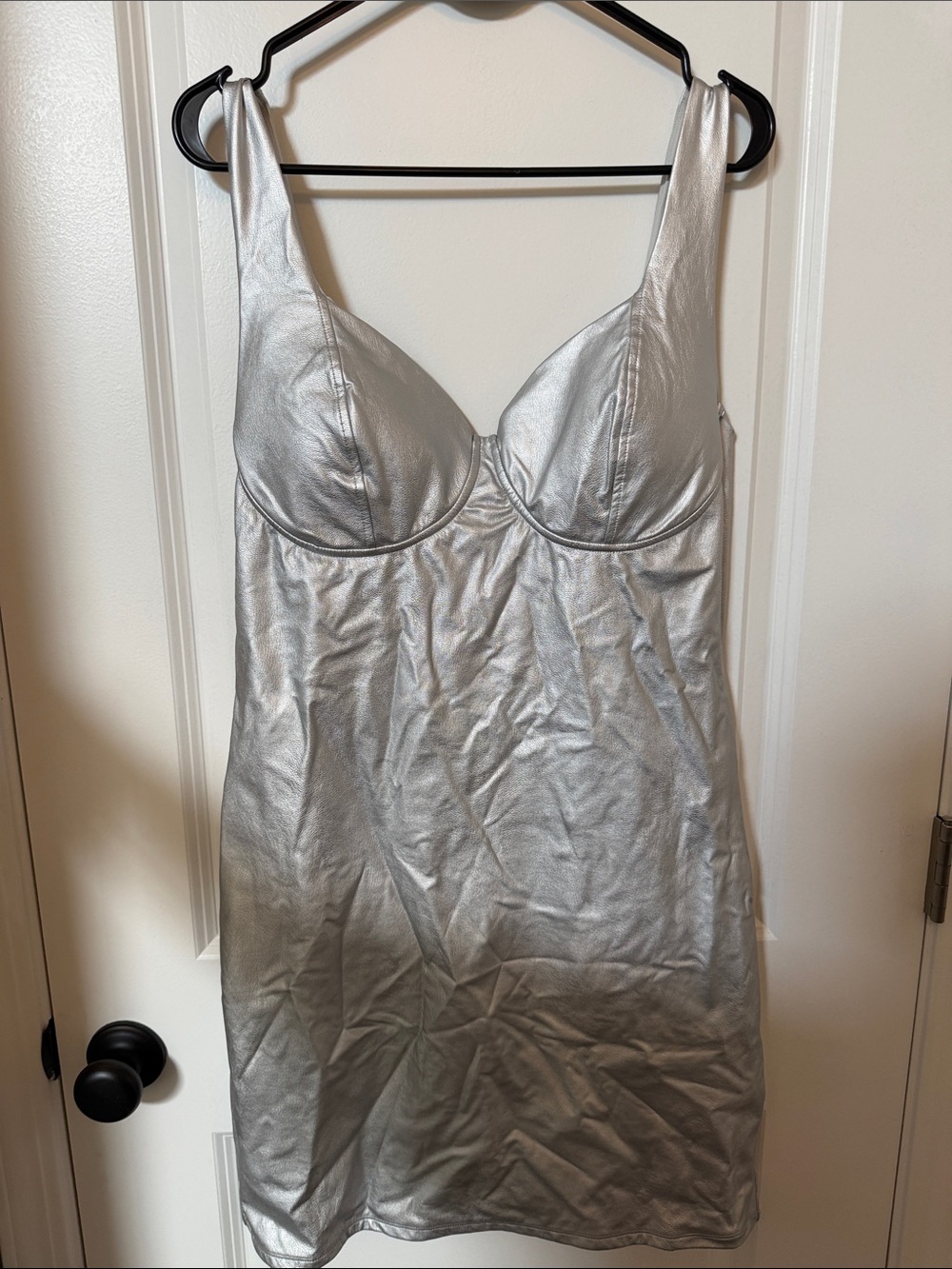 naked wardrobe Silver Metallic Sculpted Mini Slip Dress